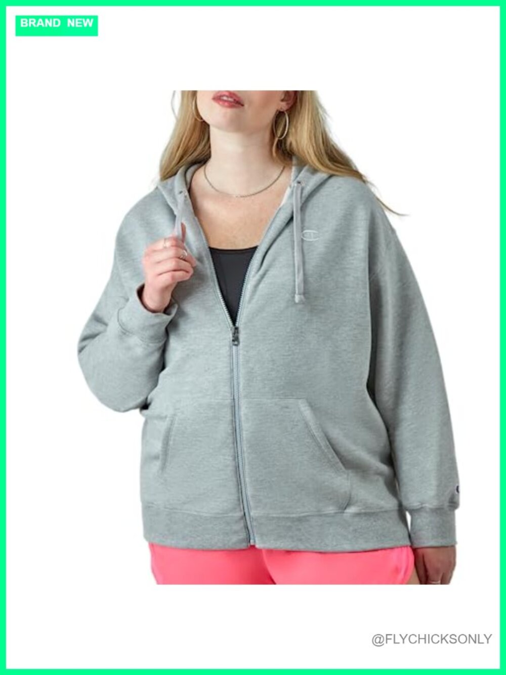 Champion Powerblend Full-Zip Hoodie Womens Fleece Sweatshirt Loose Fit